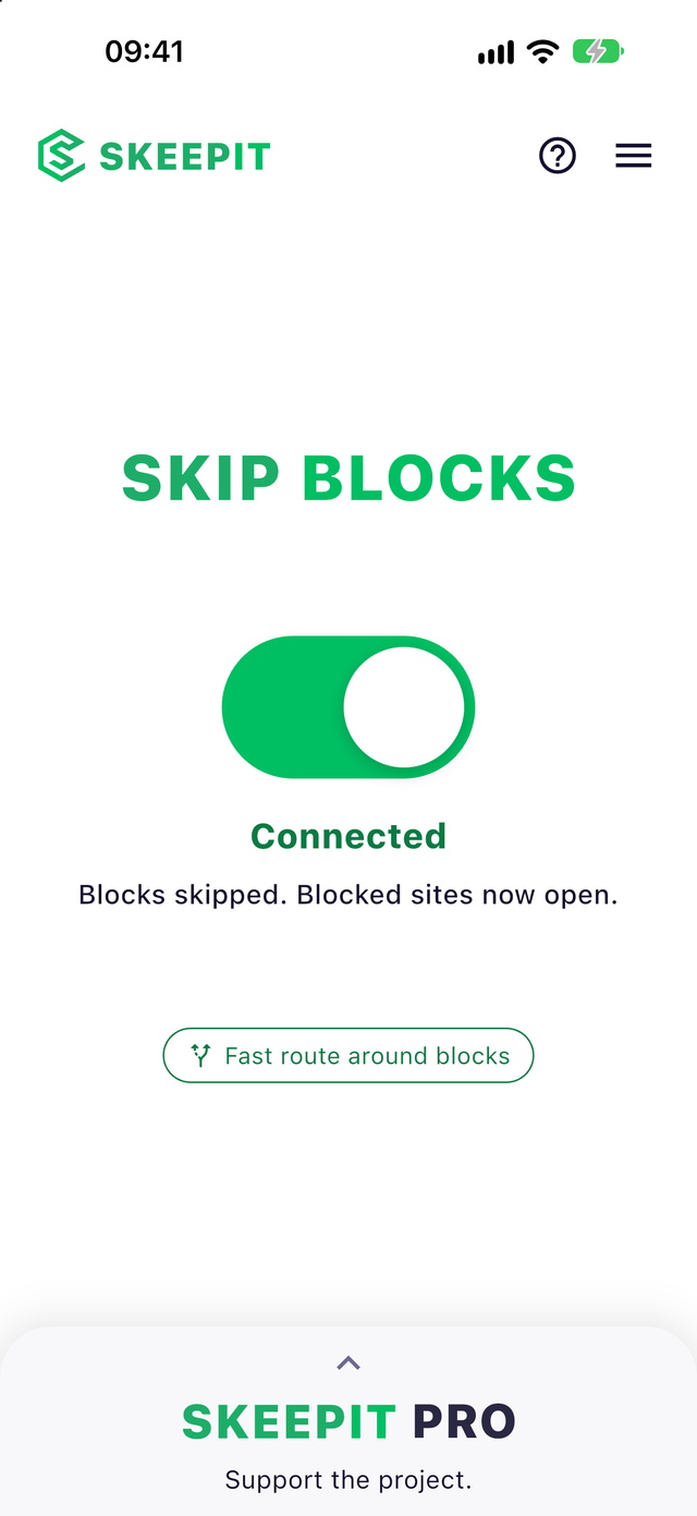 Skeepit connected on iPhone